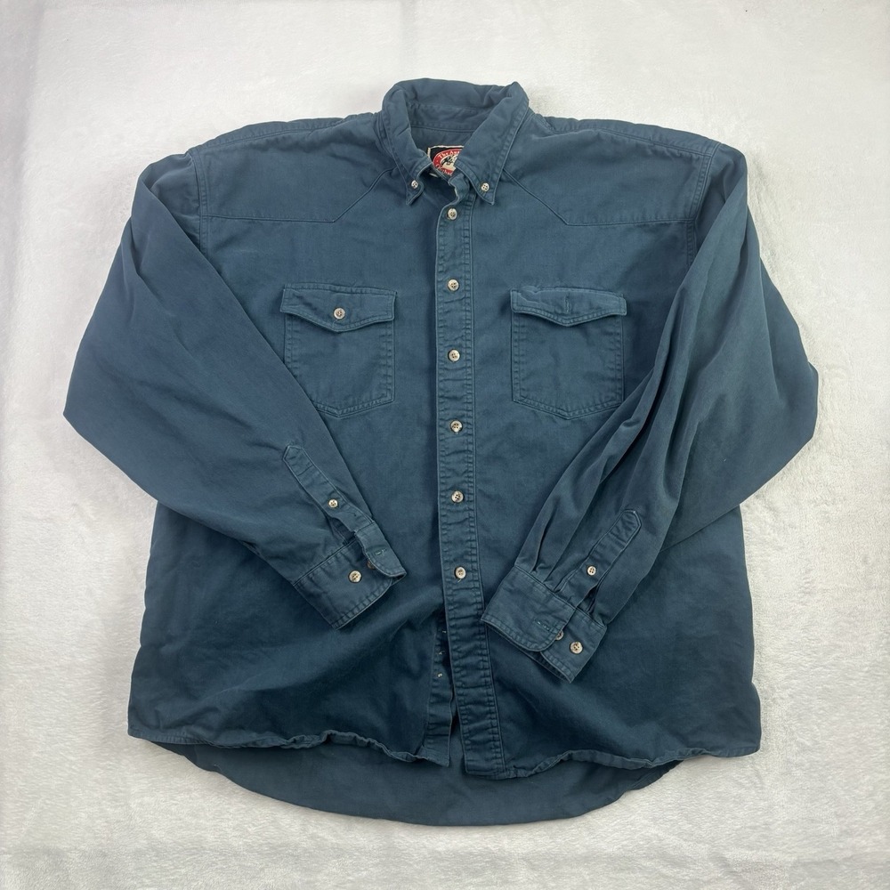 VTG The Australian Outback Collection Blue LS Button Up Chamois Shirt Men's XL